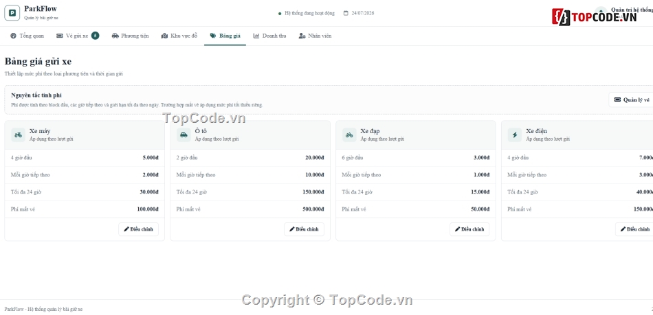 Website quản lý,quản lý,quản lý giữ xe